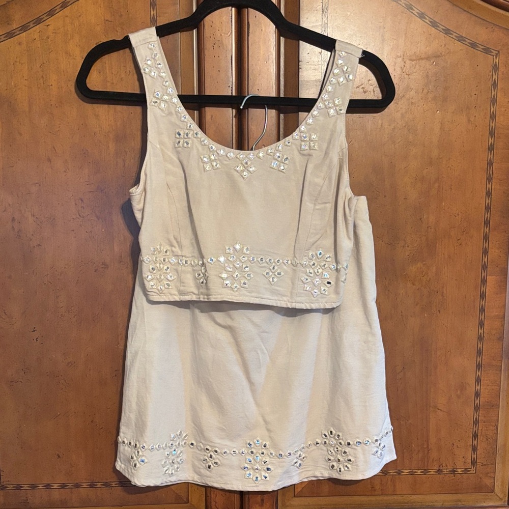 Embellished Cream Sleeveless Top and Skirt Set